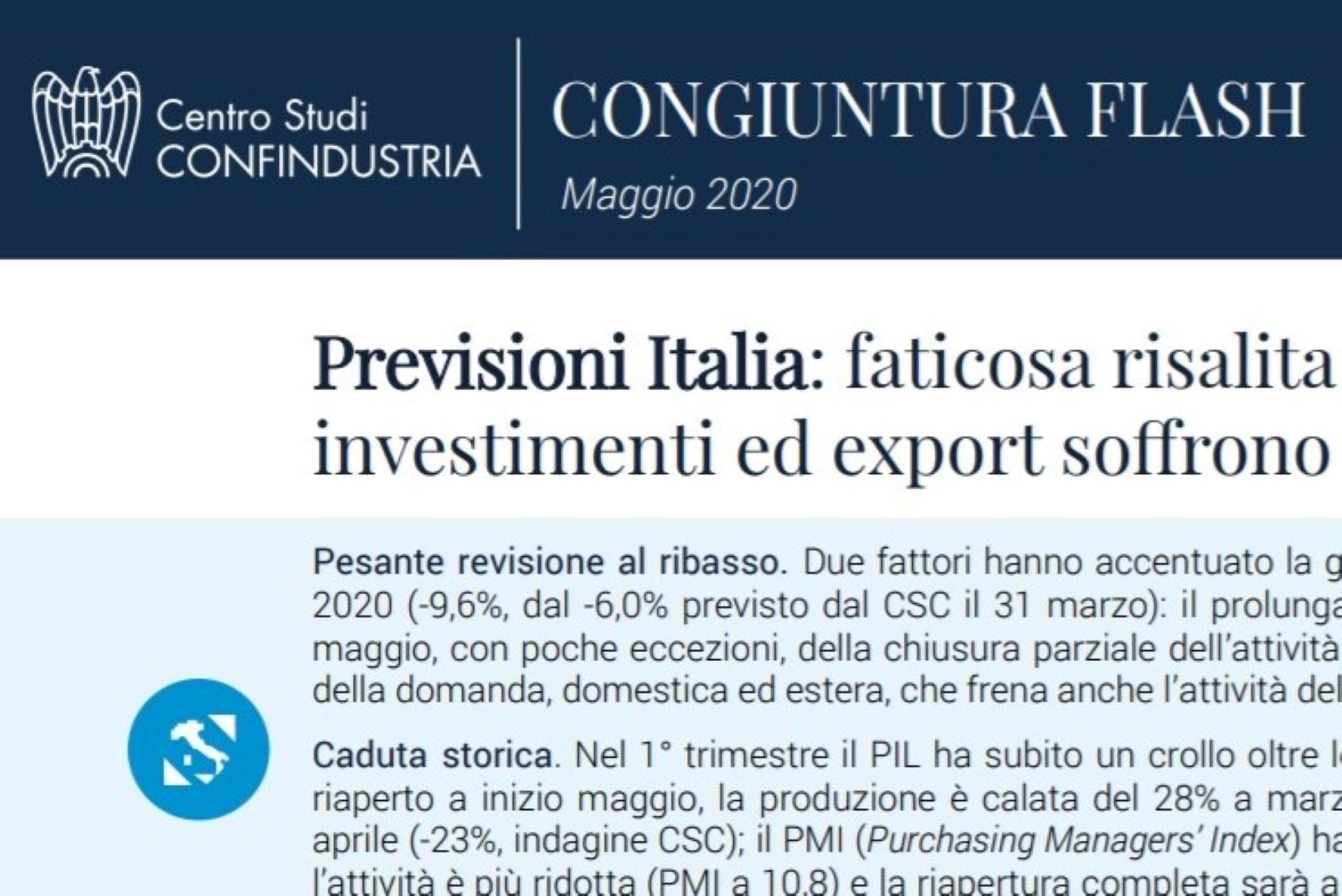 Centro Studi Confindustria: Previsioni per l'Italia 2020/21